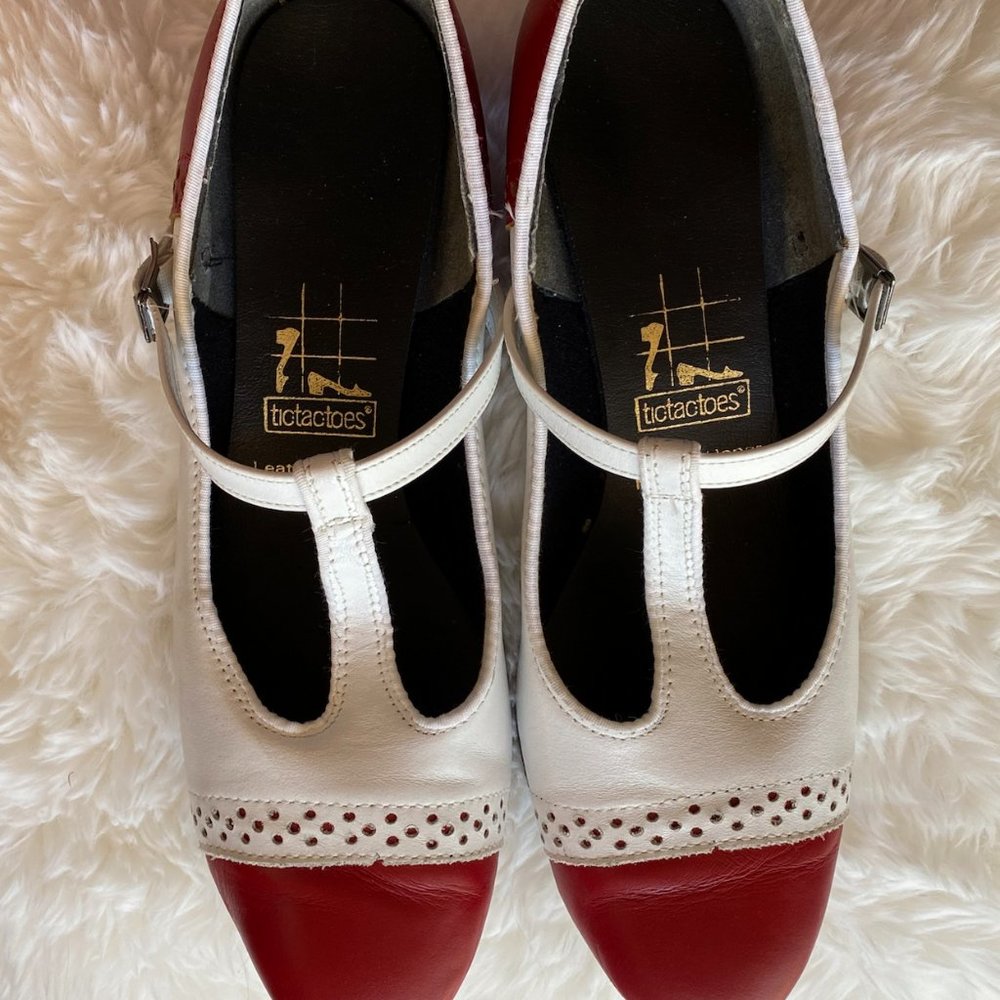 Red and White T-Strap Spectator/Character Shoes - Swing Dance, Performance